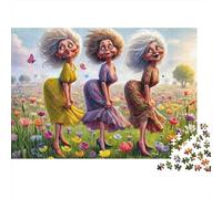 Elderly Women Dancing 1000-Piece Adults Jigsaw Puzzle Grannies Dancing in Flower Field Premium Thick Sturdy Vibrant Challenging Stress Relief 38x26cm/1000pcs