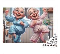 Elderly Women Dancing 1000 Pieces Jigsaw Puzzles Adults Grannies Jumping in Kitchen Premium Thick Sturdy Vibrant Challenging Hard Stress Relief 52x38cm/1000pcs