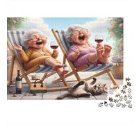 Elderly Women Drinking 1000 Piece Hard Puzzle for Adults Grannies Relaxing with Wine on Beach Premium Thick Sturdy Vibrant Stress Relief Game 70x50cm/1000pcs