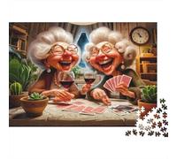 Elderly Women Laughing 1000 Pieces Puzzles Beautiful View Old Ladies Playing Cards Wall Decoration Educational Game for Men And Women Challenging Jigsaw Jigsaw Puzzles for Adults 38x26cm/1000pcs