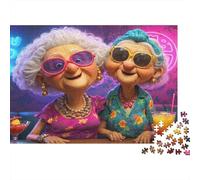 Elderly Women Party 1000 Piece Puzzle for Adults Stylish Grannies at Bar with Drinks Challenging Hard Difficult Premium Thick Sturdy Vibrant Stress Relief Family Decor 52x38cm/1000pcs