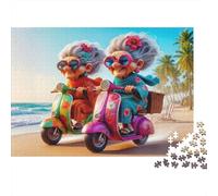 Elderly Women Scooter Ride Jigsaw Puzzles Puzzle for Adults Kids. 1000 Piece Whimsical Challenge Toy Educational Games Home Decoration for Adults& Kids Age 14 Years Up 38x26cm/1000pcs