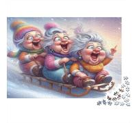 Elderly Women Sled Ride 1000 Pieces Puzzle ForAdults Kids Colorful Grannies Sledding Downhill Home Decoration Educational Game Gifts Puzzles for Adults Jigsaw Puzzles for Adults 52x38cm/1000pcs