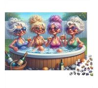 Elderly Women Spa Party 1000pcs Jigsaws Puzzle for Adults 14+, Recycled Cardboard Material, Hot Tub Funny Elders, Mental Workout Leisure Activity, Home Decor Wall Art for Home 52x38cm/1000pcs