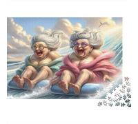 Elderly Women Surfing 1000 Piece Grannies Sea Surf Cardboard Jigsaw Puzzle for Adults 14+ Senior Centre Activity Classroom Puzzle Social Icebreaker Stress Relief 52x38cm/1000pcs