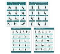 Elderly Yoga Poses Poster, 4 PCS Chair Yoga Exercise Posters, Weight Loss Chart, Simple Seated Workout Guide Wall Charts, Gift for Older Adults, Easy to Follow Senior Fitness Poses for Home Use