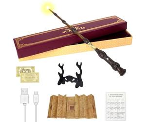 Elder's Wand, 15" Lighted Dumbledore Wand, USB Charging Elder's Wand Harry Potter, Dumbledore Magic Wand in Gift Box with Card, Station Ticket, Map and Stand