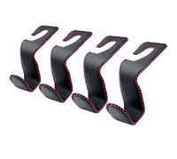 EldHus Car Seat Hooks for Purses and Bags, 4 Pack Car Purse Holder for Grocery Bag Handbag Clothes, Metal Headrest Hooks Covered by Leather, Black Red