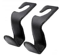 EldHus Headrest Hooks for Purses and Bags, 2 Pack Car Seat Hooks for Grocery Bag Handbag, Metal Car Purse Holder Covered by Leather, Black