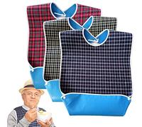 Eldly Bibs - 3 Pack Waterproof Adult Bib with Snaps, Reusable and Washable Dining Bibs for Elderly, Clothing Protector for Men Women and Disabled (Blue, Green, Red)