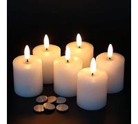 Eldnacele 3D Wick Flameless Candles with Timer Realistic Flickering Battery Operated White Real Wax LED Candle Lights for Home Wedding Christmas Decoration(Batteries Included), D2’’ x H3.2’’
