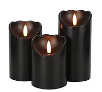 Eldnacele Black Flickering LED Candles with Timer, 3D Wick Real Wax Battery Operated Flameless Pillar Candles Set of 3 for Home Party Halloween Christmas Decoration