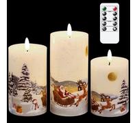 Eldnacele Christmas Flameless Candles Flickering With Remote Timer 3 D Wick Snowman Stanta Scene Real Wax Led For Home Decoration