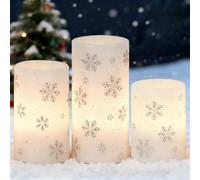 Eldnacele Christmas Flameless Candles with 6H Timer, Real Wax Flickering LED Pillar Candles, Battery Operated Fake Candles with Snowflakes Patterns for Home Décor Christmas Decoration