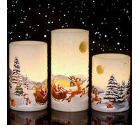 Eldnacele Christmas Flameless Candles with Santa Sleigh Scene, 3 Pack