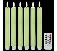 Eldnacele Christmas Green LED Taper Candles with Remote Timer, 6 Pcs Battery Operated Real Wax Flameless Tapers Candles for Home Decorations