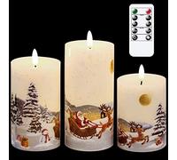Eldnacele Christmas Flameless Candles Flickering with Remote Timer 3D Wick Snowman Stanta Scene Real Wax LED Candles for Christmas Home Decoration Powered by 2 AA Batteries, 3 Pack