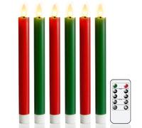 Eldnacele Christmas LED Taper Candles Flickering with Timer, Battery Operated Flameless Taper Candles with Remote, Real Wax LED Candle for Halloween Decorations（3 Red & 3 Green）