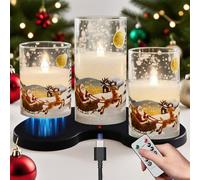 Eldnacele Christmas Santa Rechargeable Glass LED Candles Flickering with Remote Timer, Real Wax Flameless Pillar Candles for Christmas Decorations Home Decor
