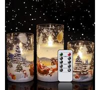 Eldnacele Christmas Santa Sleigh Led Pillar Candles Flickering Flameless Glass With Remote Control Timer Battery Operated Real