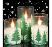 Eldnacele Christmas Tree Glass Flameless Candles with Remote and Timer, Battery Operated LED Christmas Candles Flickering for Home Decoration Gift (Green)