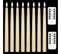Eldnacele Flameless Battery Operated Window Taper Candles Flickering with Remote Control, Ivory Real Wax Coated LED Taper Candles with Timer for Wedding Party Decoration Pack of 8