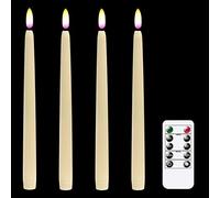 Eldnacele Flameless Battery Operated Window Taper Candles Flickering with Remote Control, Ivory Real Wax Coated LED Taper Candles with Timer for Wedding Party Decoration Pack of 4