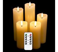 Eldnacele Flameless Flickering Candles with Remote Timer, 3D Wick Real Wax Battery Operated Pillar Candles Set of 5 for Home Wedding Party Christmas Holiday Decoration