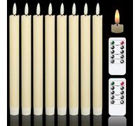 Eldnacele Flameless Flickering Taper Candles with 2 Remote Controls and Timer, Real Wax 3D Wick Light Window Candles Battery Operated Pack of 8, Christmas Home Wedding Decor (Ivory, 0.78 X 9.64 Inch)