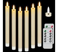 Eldnacele Flameless Flickering Taper Candles with Remote and Timer, Battery Operated 3D Wick Real Wax LED Window Candles Ivory Set of 6 Dinner Fireplace Indoor Home Holiday Decor((D0.78×H9.64)