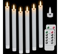 Eldnacele Flameless Flickering Taper Candles with Remote and Timer, Battery Operated 3D Wick Real Wax LED Window Candles White Set of 6 Dinner Fireplace Indoor Home Holiday Decor(D0.78×H9.64)