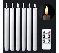 Eldnacele Flameless White Taper Candles Flickering with Remote and Timer, Battery Operated LED Warm 3D Wick Light Window Candles Real Wax Pack of 6, Christmas Home Wedding Decor(0.78 X 9.64 Inch)