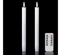 Eldnacele Flameless White Taper Candles Flickering with Remote and Timer, Battery Operated LED Warm 3D Wick Light Window Candles Real Wax Pack of 2 for Christmas Decorations(0.78 X 9.64 Inch)