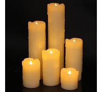 Eldnacele Flickering Flameless Candles with 6 Hour Timer Battery Operated (Battery Included) Dripping Real Wax LED Pillar Candles for Dinner Home Indoor Decor Christmas Holiday Decorations Set of 6