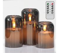 Eldnacele Glass LED Candles with Remote and Timer, 3 Pack Battery Operated Real Wax Striped Black Flameless Flickering Pillar Candles for Home Wedding Christmas Decor(3" D x 4",5",6" H)