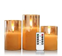 Eldnacele Gold LED Candles with Remote & Timer and Flickering Flame, 3 Pack