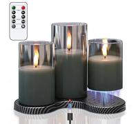 Eldnacele Grey Rechargeable LED Candles, Flickering Flameless Candle with Remote and Timer, Electric Fake Candles for Home Décor Wedding Christmas Decorations