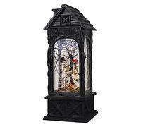 Eldnacele Halloween Ghost Projection Snow Globe Lantern with 6-Hour Timer, Lighted Plug-in & Battery Operated Water Glittering Snowing Globe Lamp for Spooky Fall Halloween Indoor Decoration(Skeleton)