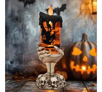 Eldnacele Halloween Snow Globe Candles Lighted Lamp USB Powered Battery Operated Spooky Spinning Water Glittering Tornado Flameless Candles Skeleton Hand Holder Halloween Centerpiece Decor(Castle)