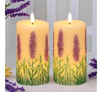 Eldnacele Lavender LED Candles Battery Operated with 6 Hour Timer, Real Wax Hand-Painted Flameless Pillar Candles with Flickering Flame for Christmas Decorations(2 Pack, 3" D x 6.5" H)