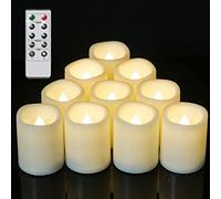 Eldnacele Led Flickering Flameless Votive Tea Lights Candles with Remote Control Battery Operated Set of 10 Electric Tealights Candle for Home Christmas,Xmas Decorations 300+Hours