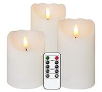 Eldnacele LED Pillar Candles, White Battery Candles with Remote, 3 Pack | Flameless Candles, Timer, Flickering 3D Flame, Real Wax, Dimmable, Ø 3 in, H 4/5/6 in, Christmas, Wedding and Home Decor