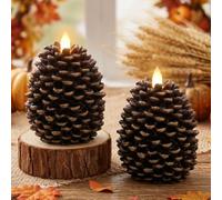 Eldnacele LED Pine Cone Candles, Battery Candles with Timer, Brown 2 Pack