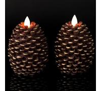 Eldnacele LED Pine Cone Candles with Timer, Battery Operated Flameless Candles Unscented Wax Pinecone Candles Brown 2 Pack for Christmas Home Party Decoration