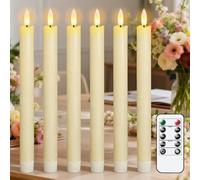 Eldnacele LED Taper Candles Flickering with Timer, Battery Operated Flameless Taper Candles with Remote, Real Wax LED Dinner Candles for Christmas Home Wedding Decor