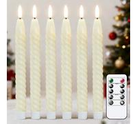 Eldnacele LED Taper Candles Flickering with Remote Control and Timer Function, Battery Operated Real Wax Spiral Window Candles Electric for Christmas, Home Decoration (2 x 25 cm, Ivory)