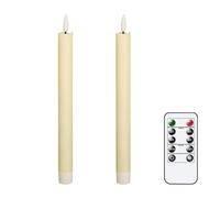 Eldnacele LED Taper Candles Flickering with Remote Timer, Battery Operated Flameless Taper Candles Real Wax Pack of 2, LED Dinner Candles for Christmas Home Wedding Decor