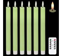 Eldnacele LED Taper Candles Flickering with Timer, Battery Operated Flameless Taper Candles with Remote, Real Wax LED Dinner Candle for Home Wedding Christmas Decor（Green