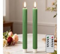 Eldnacele LED Taper Candles with Remote, Battery Operated Flameless LED Candles Flickering with Timer, Real Wax Electric Fake Candle for Home Wedding Christmas Decoration Mother’s Day Gifts(Green)