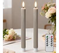 Eldnacele LED Taper Candles with Remote, Battery Operated Flameless LED Candles Flickering with Timer, Real Wax Electric Fake Candle for Home Wedding Christmas Decoration Mother’s Day Gifts(Grey)